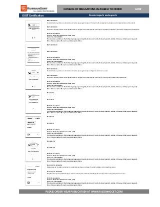 GOST Certification
SN 2.2.4/2.1.8.562-96
Noise exposure in work environment, residential premises, premises of public buildings and in dwellings zones
СН 2.2.4/2.1.8.562-96
PLEASE ORDER YOUR PUBLICATION AT WWW.RUSSIANGOST.COM
Воздействие шума в рабочей среде, жилых помещений, помещений общественных зданий и на территории жилых зон
STATUS: Available
Format: Electronic (Adobe Acrobat, pdf)
This book is available in the following languages: English, German, French, Italian, Spanish, Arabic, Chinese, other (upon request).
Price: Please contact for price and discount offers.
Order No.: GS3298511
SN 181-70
СН 181-70
STATUS: Available
Format: Electronic (Adobe Acrobat, pdf)
Order No.: GS3298508
This book is available in the following languages: English, German, French, Italian, Spanish, Arabic, Chinese, other (upon request).
Price: Please contact for price and discount offers.
SN 1823-78
СН 1823-78
STATUS: Available
Format: Electronic (Adobe Acrobat, pdf)
Order No.: GS3298509
This book is available in the following languages: English, German, French, Italian, Spanish, Arabic, Chinese, other (upon request).
Price: Please contact for price and discount offers.
SMT AE 004-03
Standardization system on automobile and urban passenger transport. Register maintenance rules
СМТ АЕ 004-03
Система стандартизации на автомобильном и городском пассажирском транспорте. Регистрация Правила обслуживания
STATUS: Available
Format: Electronic (Adobe Acrobat, pdf)
Order No.: GS3298505
This book is available in the following languages: English, German, French, Italian, Spanish, Arabic, Chinese, other (upon request).
Price: Please contact for price and discount offers.
SN 174-75
СН 174-75
STATUS: Available
Format: Electronic (Adobe Acrobat, pdf)
Order No.: GS3298506
This book is available in the following languages: English, German, French, Italian, Spanish, Arabic, Chinese, other (upon request).
Price: Please contact for price and discount offers.
CATALOG OF REGULATIONS AVAILABLE TO ORDER GOST
SMT AE 003-03
СМТ АЕ 003-03
STATUS: Available
Format: Electronic (Adobe Acrobat, pdf)
Order No.: GS3298504
This book is available in the following languages: English, German, French, Italian, Spanish, Arabic, Chinese, other (upon request).
Price: Please contact for price and discount offers.
SMT AE 002-03
Standardization system on automobile and urban passenger transport. Procedure of development, adoption and implementation of standards
СМТ АЕ 002-03
Система стандартизации на автомобильном и городском пассажирском транспорте. Порядок разработки, принятия и внедрения стандартов
STATUS: Available
Format: Electronic (Adobe Acrobat, pdf)
Order No.: GS3298503
This book is available in the following languages: English, German, French, Italian, Spanish, Arabic, Chinese, other (upon request).
Price: Please contact for price and discount offers.
Russia imports and exports
 