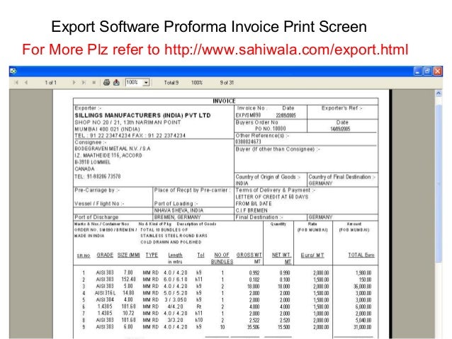 proforma invoice for export