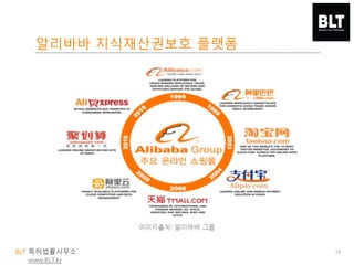 BLT 특허법률사무소
www.BLT.kr
알리바바 지식재산권보호 플랫폼
13
 