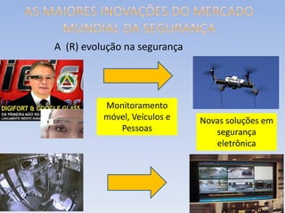 A (R) evolução na segurança
Novas soluções em
segurança
eletrônica
Monitoramento
móvel, Veículos e
Pessoas
 