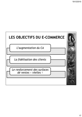 19/12/2010
17
L’augmentation du CA
La fidélisation des clients
Le renforcement des surfaces
de ventes « réelles »
 