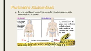 ■ Es una medida antropométrica que determina la grasa que esta
acumulada en el cuerpo.
 