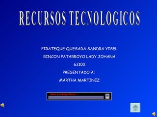 RECURSOS TECNOLOGICOS PIRATEQUE QUESADA SANDRA YISEL RINCON PATARROYO LADY JOHANA 63100 PRESENTADO A:  MARTHA MARTINEZ 