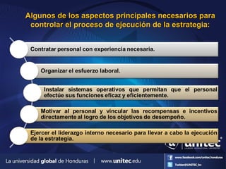 Algunos de los aspectos principales necesarios paraAlgunos de los aspectos principales necesarios para
controlar el proceso de ejecución de la estrategia:controlar el proceso de ejecución de la estrategia:
 