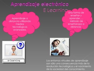 Una forma de ense ñ ar y aprender…. M étodo de enseñanaza a distancia  Aprendizaje a distancia utilizando medios tecnológicos avanzados. Los entornos virtuales de aprendizaje son sólo una consecuencia más de la revolución tecnológica y el nacimiento de la sociedad del conocimiento. 