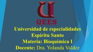 Universidad de especialidades
Espíritu Santo
Materia: Bioquímica I
Docente: Dra. Yolanda Valdez
 