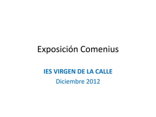 Exposición Comenius

 IES VIRGEN DE LA CALLE
      Diciembre 2012
 