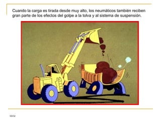 MSM
Cuando la carga es tirada desde muy alto, los neumáticos también reciben
gran parte de los efectos del golpe a la tolva y al sistema de suspensión.
 