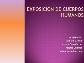 Exposición de cuerpos humanos integrantes :                                                           Tamara  Armijo                                         Javiera González A.                                        Valeria Guzmán                                        Valentina Valenzuela 