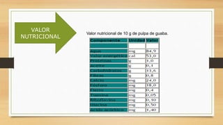 VALOR
NUTRICIONAL
Valor nutricional de 10 g de pulpa de guaba.
 