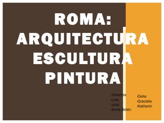 ROMA:
ARQUITECTURA
ESCULTURA
PINTURA
·Johanna
·Lola
·Julia
·Anna Belén

·Dalia
·Graciela
·Katherin

 