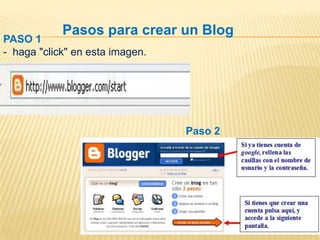 Pasos para crear un Blog
PASO 1
- haga "click" en esta imagen.




                                 Paso 2
 