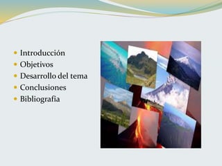  Introducción
 Objetivos
 Desarrollo del tema
 Conclusiones
 Bibliografía
 