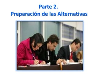 FORMULACIÓN DE PROYECTOS Parte de la identificación del problema que se observa.Descripción de l Problema o Planteamiento del ProblemaDelimitar el Problema y empezar a plantear posibles alternativasÁrbol del ProblemaIdentificación de causas (Raíces): Causas posibles que originaron el problema.Identificación de Efectos(Ramas): Identificar las consecuencias del problema.Identificación del problema Central(Tronco): Análisis de Causas y Consecuencias del Problema