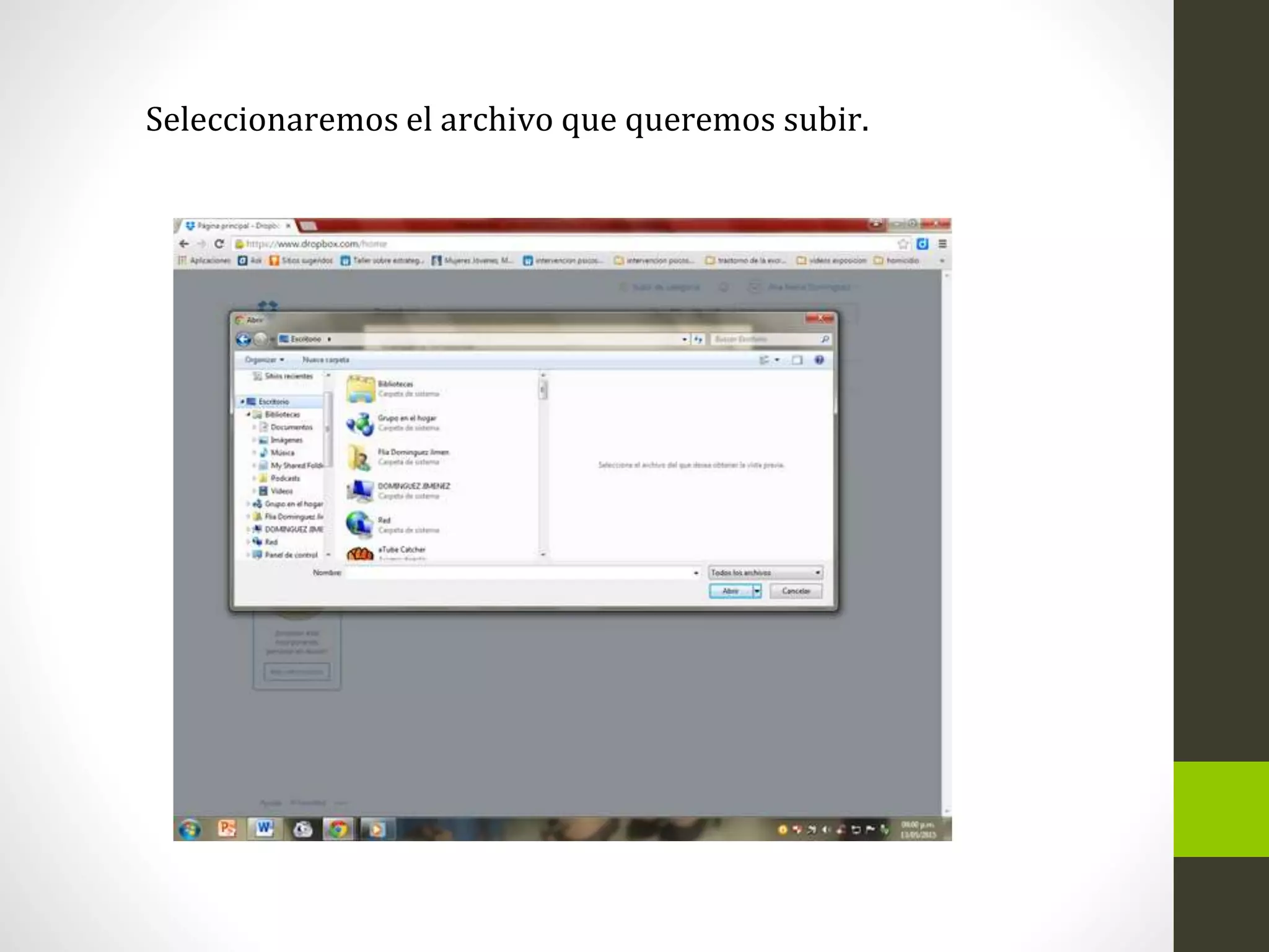 Seleccionaremos el archivo que queremos subir.
 