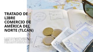 TRATADO DE
LIBRE
COMERCIO DE
AMÉRICA DEL
NORTE (TLCAN)
E L T L C A N F U E U N A C U E R D O C O M E R C I A L
F I R M A D O E N T R E M É X I C O , E S T A D O S U N I D O S Y
C A N A D Á C O N E L O B J E T I V O D E P R O M O V E R E L
C O M E R C I O Y L A I N V E R S I Ó N E N T R E L O S T R E S
P A Í S E S E L I M I N A N D O B A R R E R A S A R A N C E L A R I A S
Y F O M E N T A N D O L A I N T E G R A C I Ó N E C O N Ó M I C A .
 