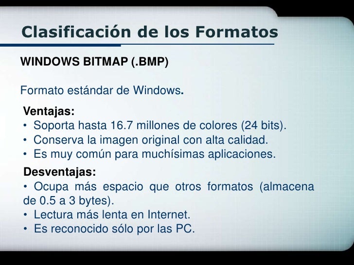 Resultado de imagen para CaracterÃ­sticas de .bmp