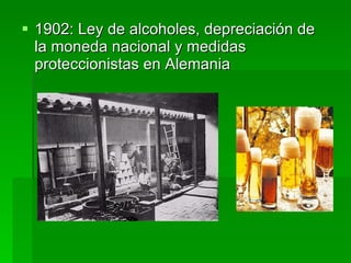 1902: Ley de alcoholes, depreciación de la moneda nacional y medidas proteccionistas en Alemania 
