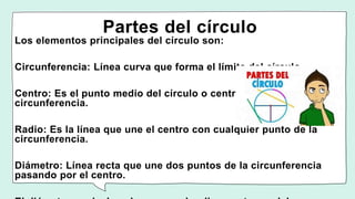 Circulo Partes El círculo, sus partes y su circunferencia. | PPTX