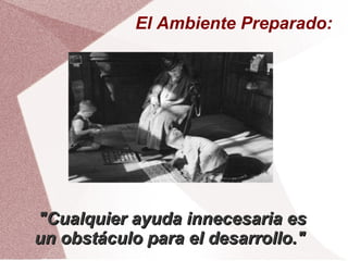 El Ambiente Preparado:




"Cualquier ayuda innecesaria es
un obstáculo para el desarrollo."
 