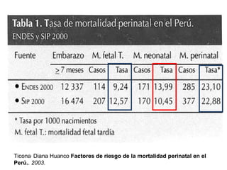 Ticona ,  Diana Huanco  Factores de riesgo de la mortalidad perinatal en el Perú. . 2003. 
