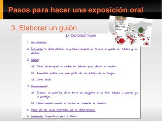 Pasos para hacer una exposición oral

3. Elaborar un guión
 