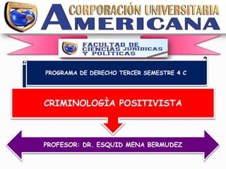 PROGRAMA DE DERECHO TERCER SEMESTRE 4 C

CRIMINOLOGÌA POSITIVISTA

PROFESOR: DR. ESQUID MENA BERMUDEZ

 