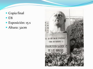  Copia final
 f/8
 Exposición: 15 s
 Altura: 32cm
 