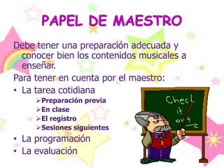 en la escuela, el propiciar experiencias sonoro-musicales es una necesidad evidente, puesto que implica dar continuidad a su enriquecimiento perceptivo, creativo, expresivo y comunicativoel primer nivel, llamado “Sensorial”, se considera que el niño desde alrededor de los tres años, está principalmente ocupado con materiales que percibe.