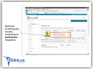 Gestiona el ranking por usuario, mostrando la puntuación respectiva 