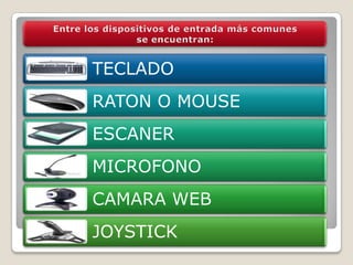 Entre los dispositivos de entrada más comunes se encuentran: