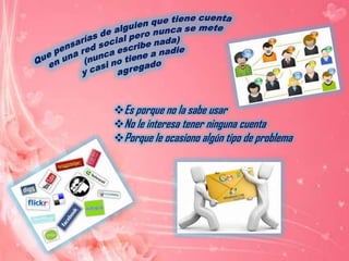 Que pensarías de alguien que tiene cuentaen una red social pero nunca se mete(nunca escribe nada) y casi no tiene a nadie agregadoEs porque no la sabe usar