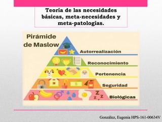 González, Eugenia HPS-161-00634V
Teoría de las necesidades
básicas, meta-necesidades y
meta-patologías.
 