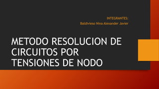 INTEGRANTES:
Baldivieso Nina Alexander Javier
METODO RESOLUCION DE
CIRCUITOS POR
TENSIONES DE NODO
 