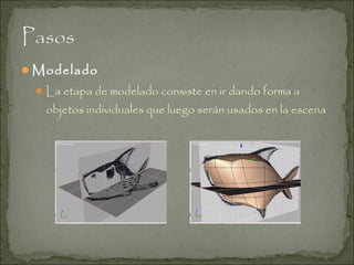 Modelado
 La etapa de modelado consiste en ir dando forma a

objetos individuales que luego serán usados en la escena

 