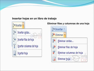 Insertar hojas en un libro de trabajo Eliminar filas y columnas de una hoja 