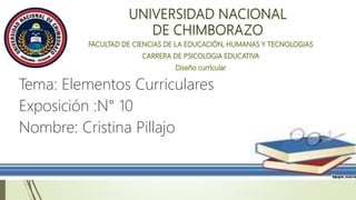 Tema: Elementos Curriculares
Exposición :N° 10
Nombre: Cristina Pillajo