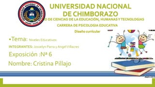 •Tema: Niveles Educativos
INTEGRANTES: Josselyn Parra y AngelVillacres
Exposición :Nª 6
Nombre: Cristina Pillajo
 
