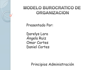 Presentado Por:

Darelys Lara
Ángela Ruiz
Omar Cortes
Daniel Cortes



  Principios Administración
 