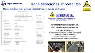 [OFFICIAL]
Anglo American
Mantenimiento de Fuentes Radiactivas y Prueba de Fugas
17
/ Section Title / Security Classification
Consideraciones Importantes
 