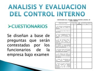Se diseñan a base de preguntas que serán contestadas por los funcionarios de la empresa bajo examen 