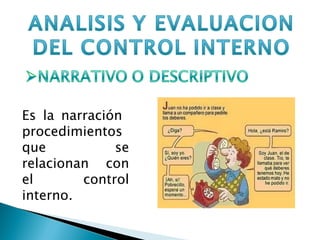 Es la narración  procedimientos que se relacionan con el control interno.  