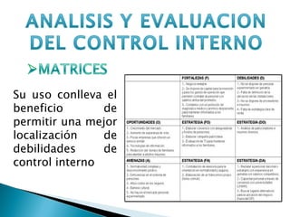 Su uso conlleva el beneficio de permitir una mejor localización de debilidades de control interno 