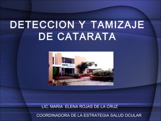 DETECCION Y TAMIZAJE
DE CATARATA
LIC. MARIA ELENA ROJAS DE LA CRUZ
COORDINADORA DE LA ESTRATEGIA SALUD OCULAR
 