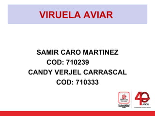 VIRUELA AVIAR 
SAMIR CARO MARTINEZ
COD: 710239
CANDY VERJEL CARRASCAL
COD: 710333
 
