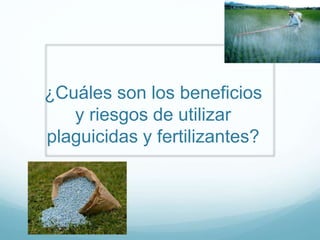 ¿Cuáles son los beneficios
y riesgos de utilizar
plaguicidas y fertilizantes?
 