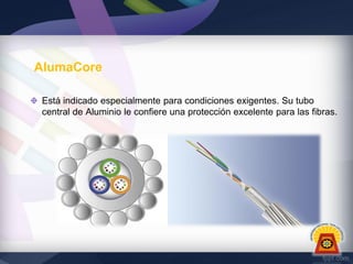 AlumaCore
Está indicado especialmente para condiciones exigentes. Su tubo
central de Aluminio le confiere una protección excelente para las fibras.

 