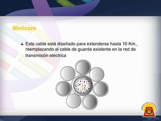 Minicore
Este cable está diseñado para extenderse hasta 10 Km.,
reemplazando al cable de guarda existente en la red de
transmisión eléctrica

 