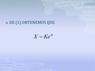    DE (1) OBTENEMOS QUE

                        t
              X    Ke
 