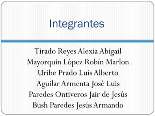 Integrantes

 Tirado Reyes Alexia Abigail
Mayorquin López Robín Marlon
  Uribe Prado Luis Alberto
  Aguilar Armenta José Luis
Paredes Ontiveros Jair de Jesús
 Bush Paredes Jesús Armando
 